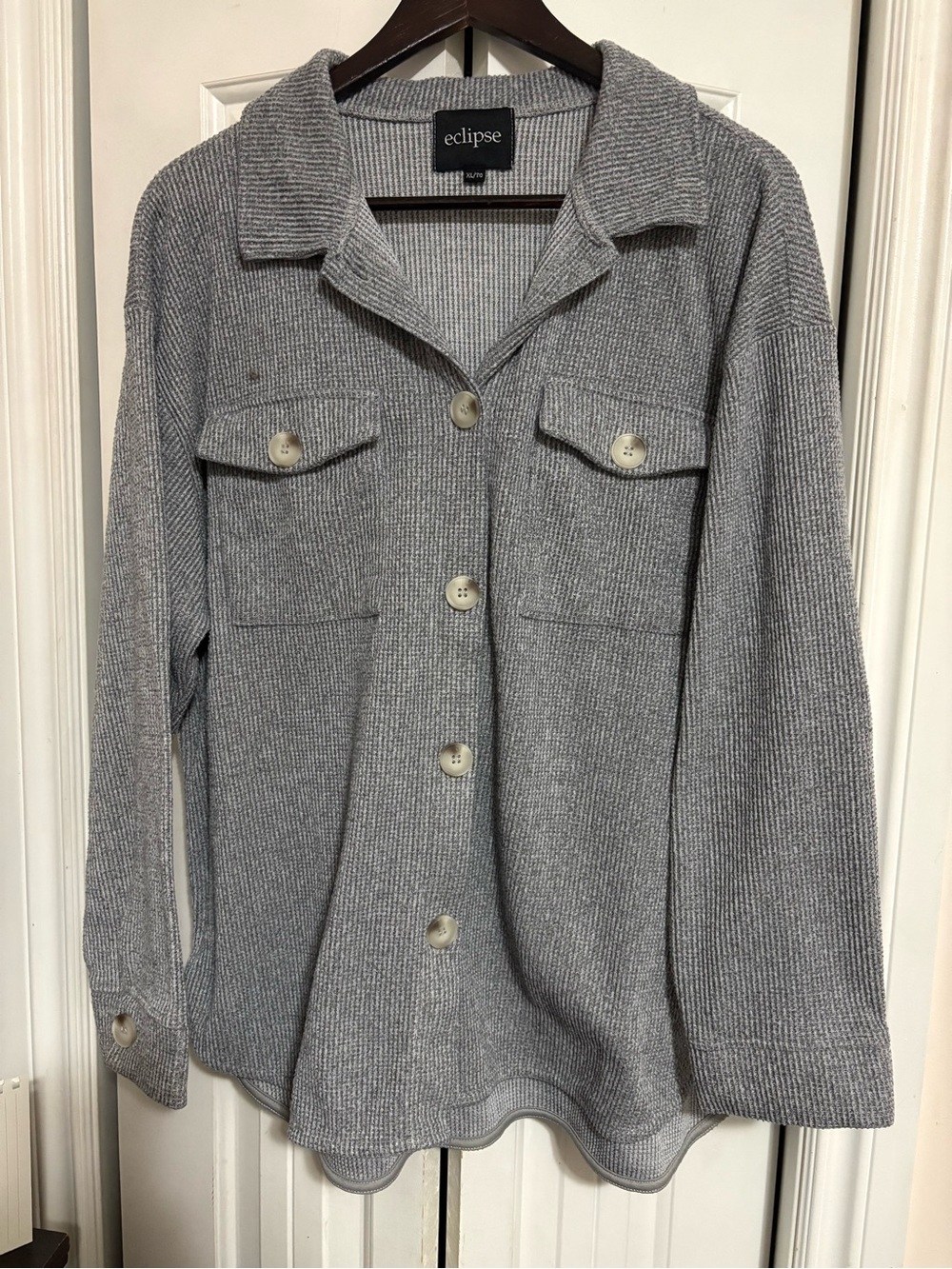Eclipse Gray Ribbed Button-Front Utility Jacket